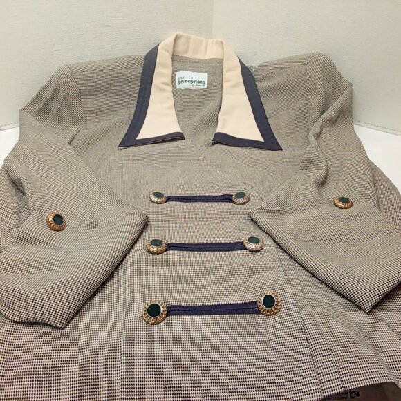 Vintage '80s Perceptions IreneB Blazer Top Border Collar Military-Style Lady(12) - Picture 6 of 14